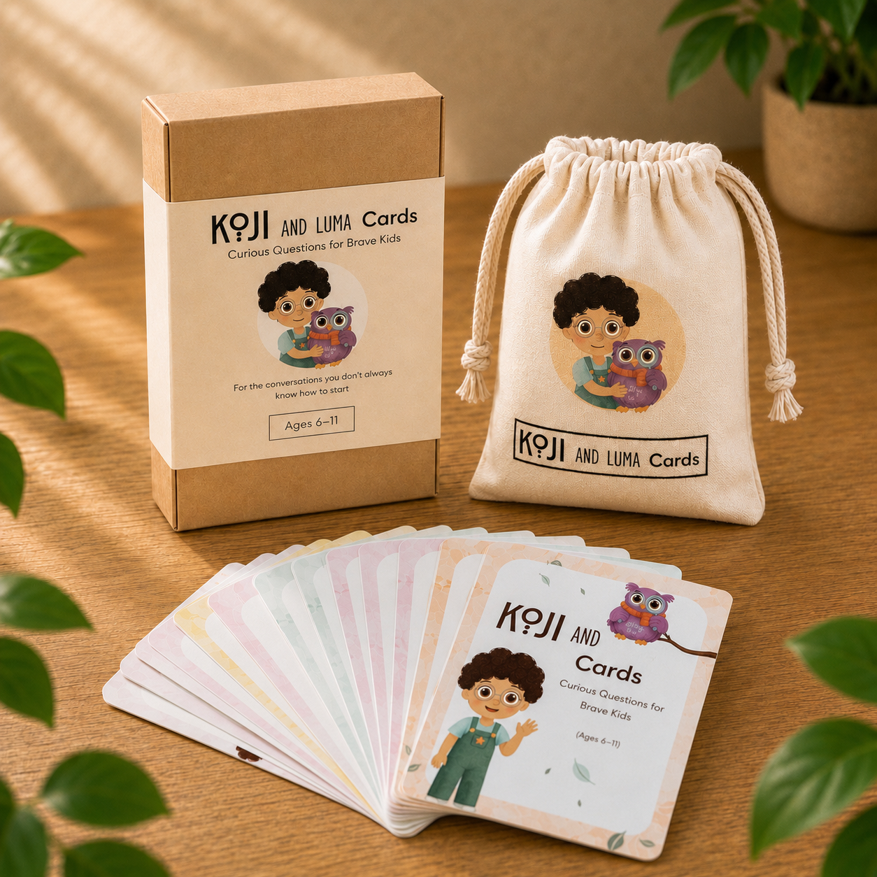 Koji and Luma Conversation Cards- Set 1 - Curious Questions for Brave Kids (Ages 6–11)